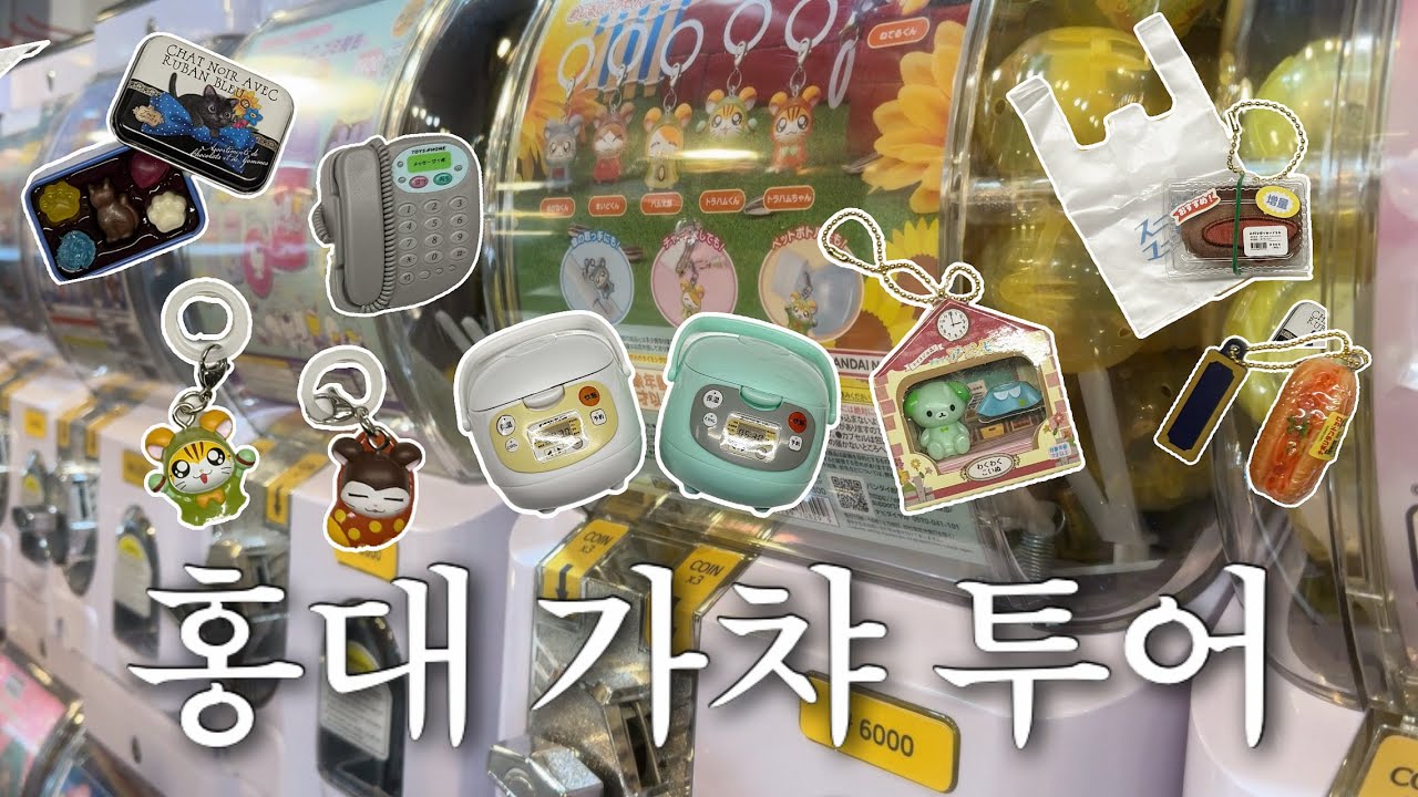 신상 가챠 찾으러 홍대 탐험 . . 세상에 귀여운 게 와이리 많아 | 가챠, 홍대 가챠, 키덜트, gacha, 햄토리, 녹음 가챠, 4월 신상 가챠, korea travel