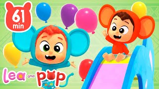 Aprende colores con los globos de Pop y sus amigos los cerditos🎈🐒🐵 Vídeos educativos de Lea y Pop