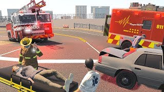 Flashing Lights - Rescue Ambulance   Ladder Truck Responding! 4K