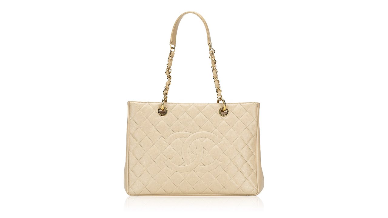 CHANEL Grand Shopping GST Caviar Leather Tote Bag Beige