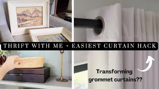 Thrift With Me + Shelf Styling + EASY Grommet Curtain Hack