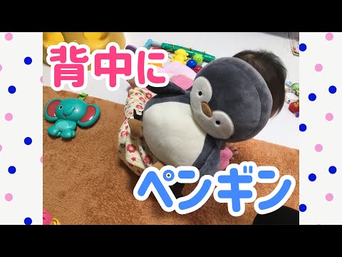 転倒防止クッションを背負った赤ちゃん
