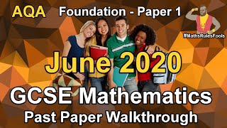 GCSE Maths AQA June 2020 Paper 1 Foundation Tier Walkthrough [19 May 2020 - listed as November 2020]