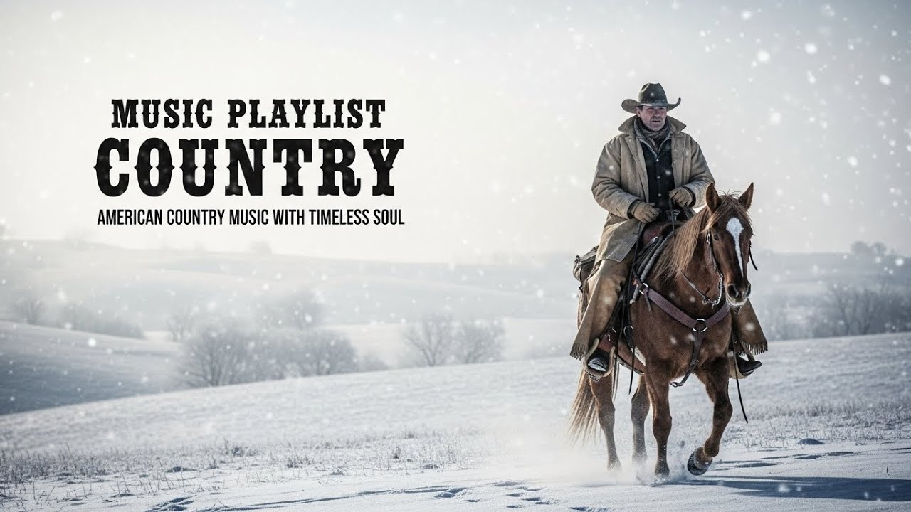 Snowy Winter Roads Flow Gently with Soft Country Feelings and Calm Country Music Nights Late