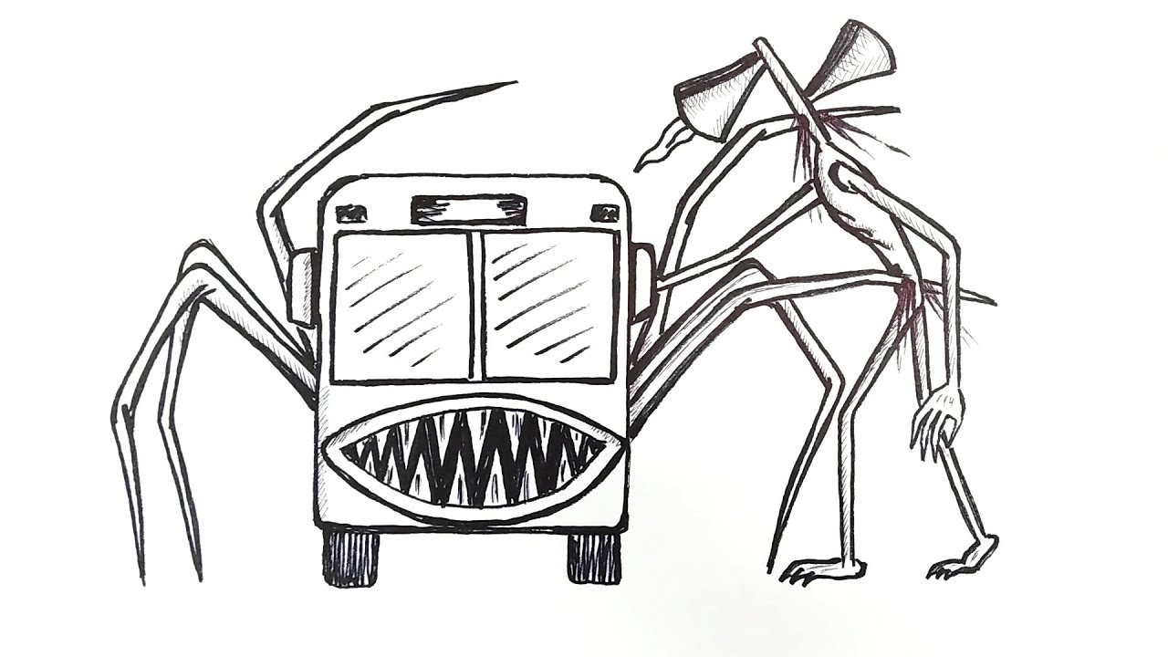 How to draw Bus Eater attacks Siren Head | Step by step