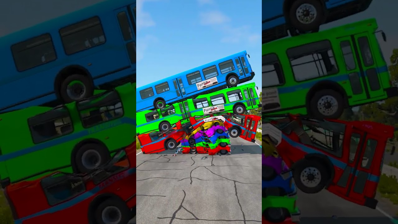 Mixed Rainbow Colour Cars & Buses Fall Crash #24 - BeamNG.Drive