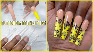 Acrylic Nails Tutorial | Handpainted French Tips | Easy Butterfly Nail Art Design #springnails