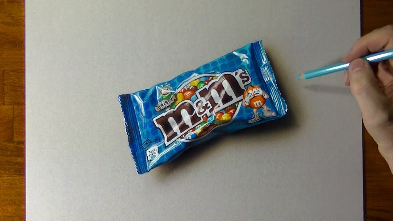 Drawing time lapse: a bag of M&M's - How to draw 3D art