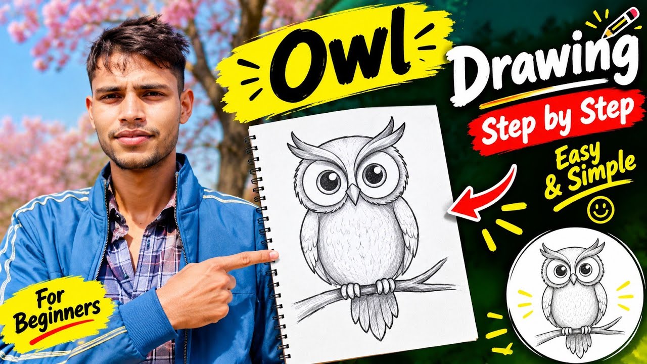 Easy Owl Drawing with Pencil 🦉 ️ | Step by Step for Beginners - YouTube