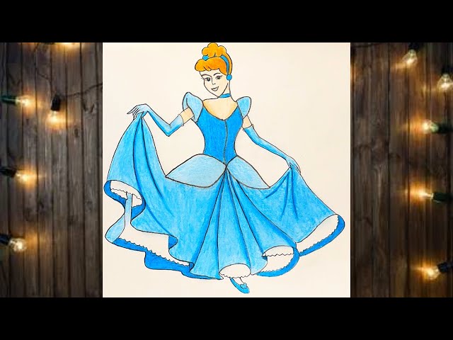 Cinderella Drawing Cindrella - Cinderella Dress Cartoon Drawing, HD Png  Download - kindpng