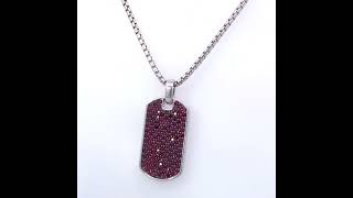 Men's .925 Sterling Silver Created Red Ruby Dog Tag Pendant Necklace - 22" Inches Information