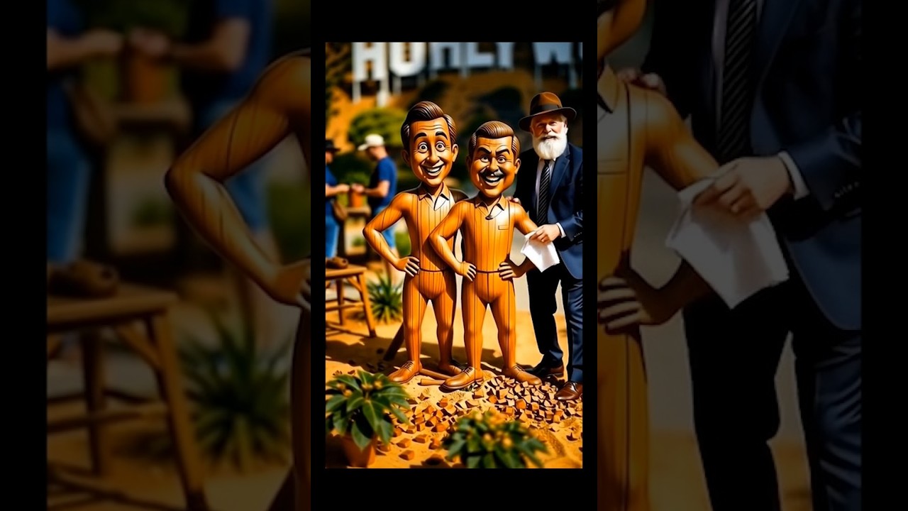 Hollywood Super Hero's Laurel and Hardy Hand Made Wood Carving