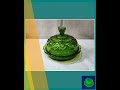 Vintage L.E. Smith Art Glass Round Butter Cheese Dish Moon and Stars In Green