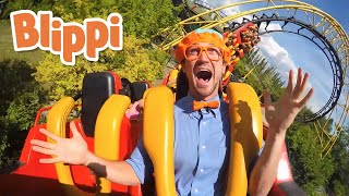 Blippi Rides a Rollercoaster at The Theme Park | Amusement Park for Children | Explore With Blippi