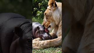 lioness adopts orphaned hippo