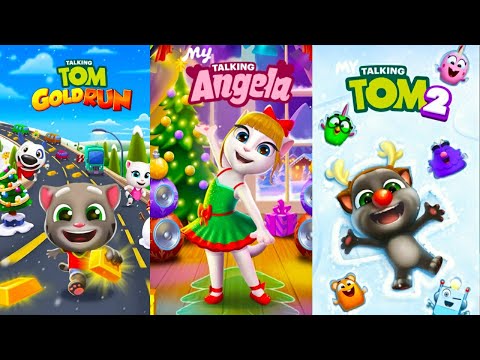 My Talking Angela VS My Talking Tom 2 VS My Talking Tom Gold Run 2020 Holiday Update Gameplay