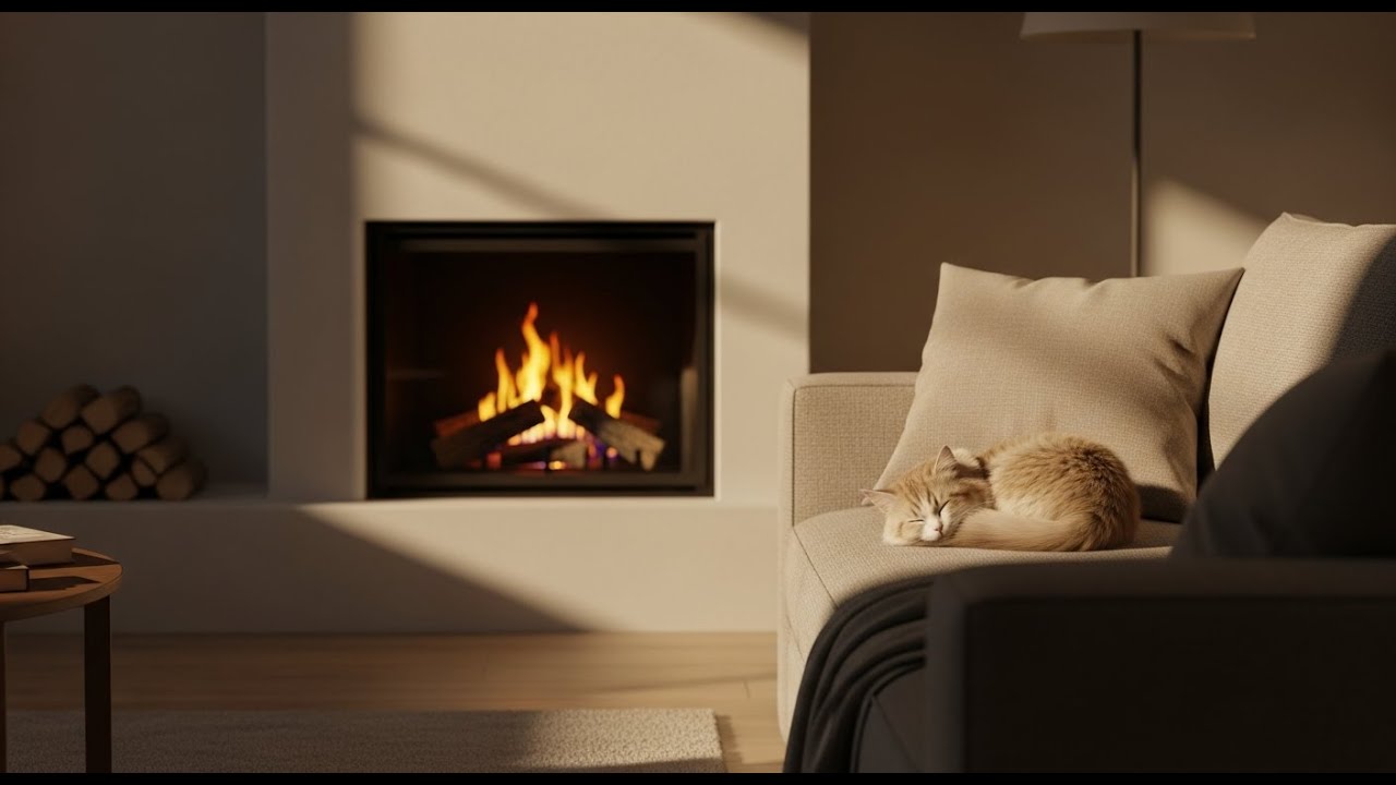 Sleep Fast Tonight 😴 Relaxing Fireplace Sounds with Sleeping Cats  ASMR Ambience