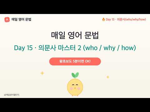 왕초보 영어문법 Day 15 | 의문사(who/why/how) — 5분 완전 정복 (3초 챌린지 5문제)