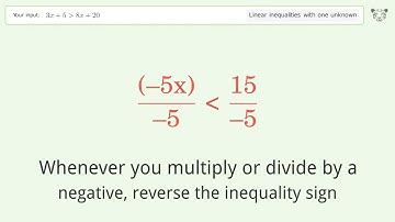 Solving Linear Inequalities: 3x+5 is Greater Than 8x+20
