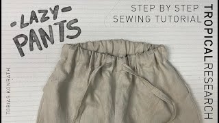 Linen Jogger Sewing Tutorial  Lazy - Pants  , pdf pattern print at home with multiple sizes