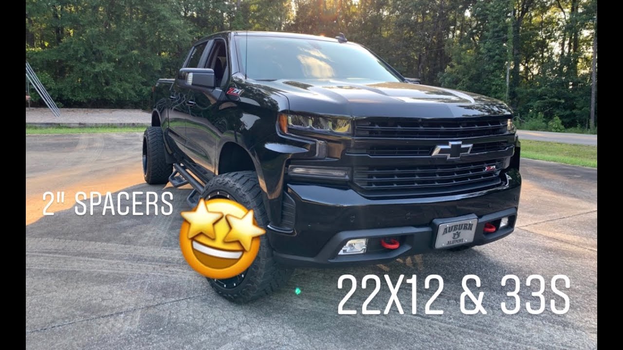 22x12 & 2" spacers 2020 Silverado Trailboss!!! - YouTube