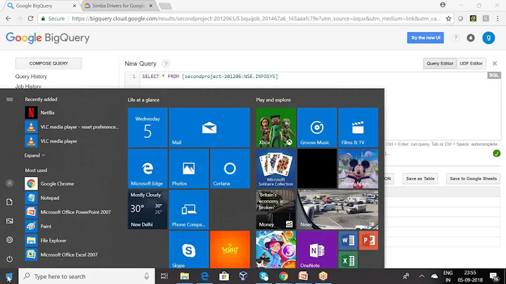Connecting to big query using excel sheet in Google cloud