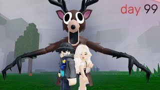 i tried  to Survived 99 Nights in the Forest with a girl .... did not go as planed  #roblox