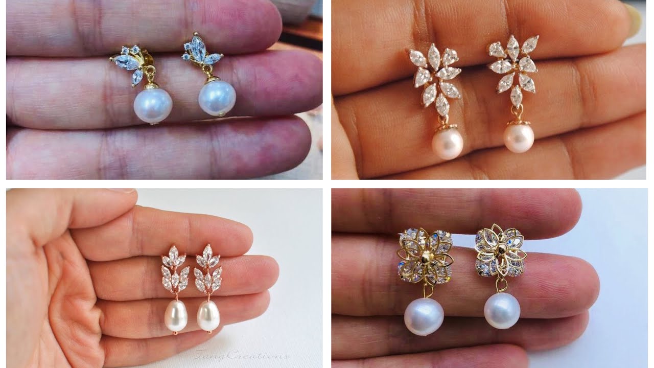 Latest Sea Pearl Drop Gold Earrings designs // Pearl Drop earrings 