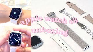 apple watch series 8 🦋 unboxing 🤍 silver, 41mm + cute accessories