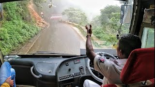 Ghat rider Volvo Multi axle Bus meets another Bus in a Tight Ghat section Turn