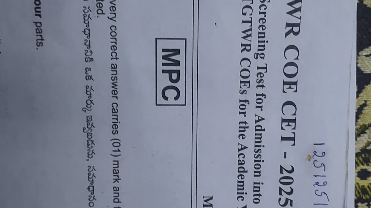 TGTWR COE CET - 2025 MPC PAPER - YouTube