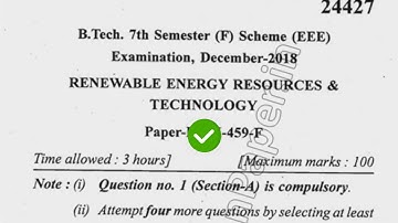 2018 Mdu BTech EEE 7th Sem Renewable Energy Resources Question Paper