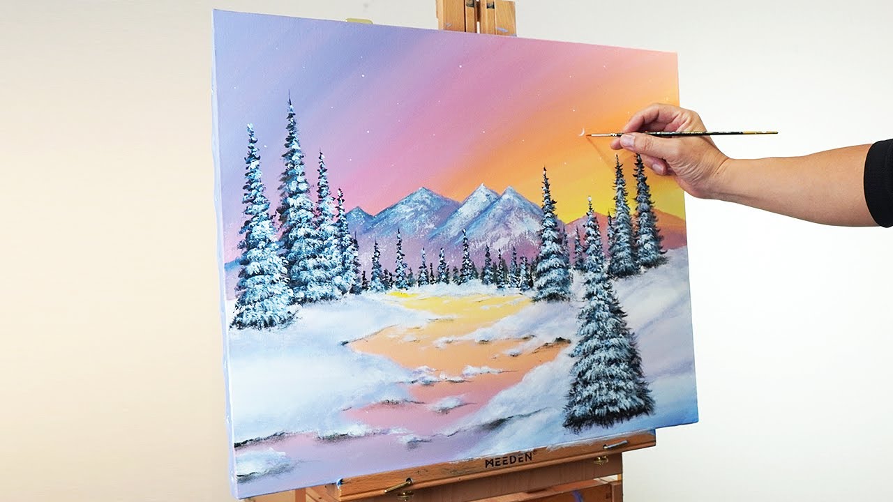 Acrylic painting of winter mountain scenery - time-lapse art - YouTube