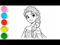 Beautiful Elsa Drawing for Kids, Painting &amp; Coloring for Kids | Let's Draw Together