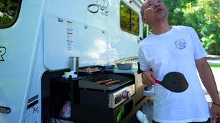 Breakfast on the Outside Griddle - Our 2022 Intech Sol Horizon's Outside Kitchen.