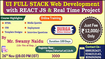 UI FULL STACK Web Development with REACT JS & Real Time Project Online Training @ DURGASOFT