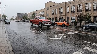 Walking in Heavy Rain - Bensonhurst Brooklyn NYC - Heavy Rain Downpours - Rain Ambiance