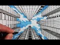 How to Draw 1-Point Perspective: Draw Buildings and Sky