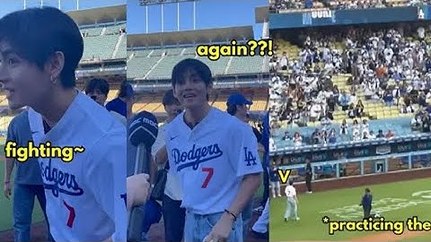 V from BTS throws a STRIKE for his Dodgers first pitch ! Full video #taehyung #viralvideo