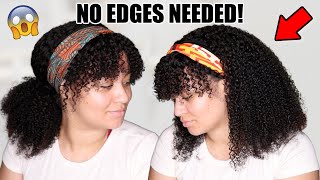 My New Hair y’all 😍 Curly Bangs Headband Wig! No Edges/Leave-Out Needed!