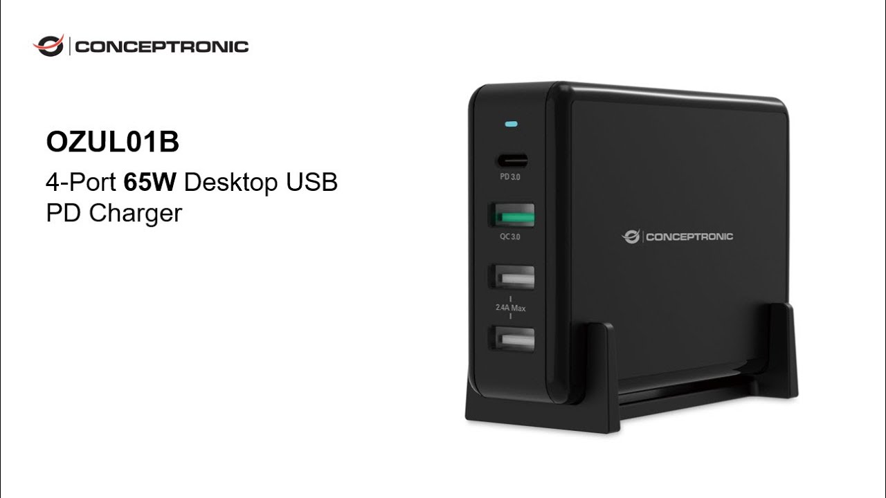 QC USB-C Charger, 3.0 OZUL01B PD x x USB-A - 65W Conceptronic Desktop 4-Port USB 1, 3,