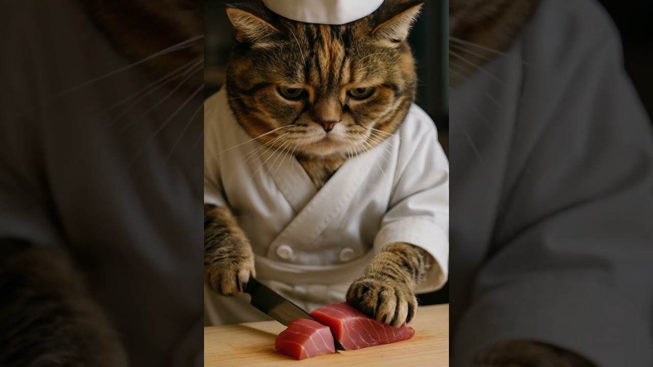 Chef Cat Slices Meat! Culinary ASMR Perfection 🔪🥩