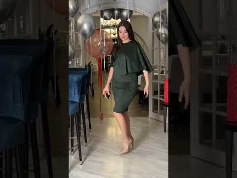 Жіноча зелена замшева сукня з накидкою великі розміри, видео 1