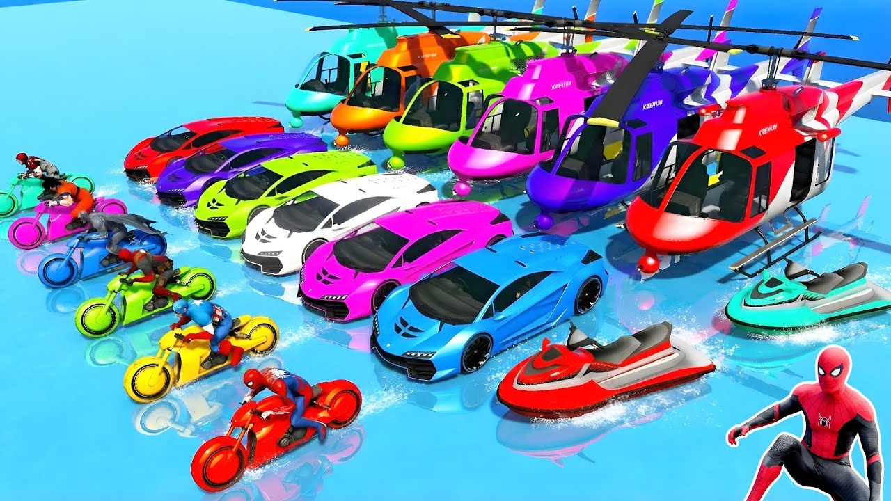 GTA V Superheroes Crazy Race Challenge with Super Cars | GTA 5 Spiderman Car Stunt Race