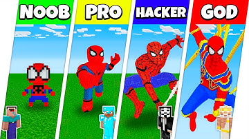 Minecraft Battle: NOOB vs PRO vs HACKER vs GOD: SPIDERMAN STATUE HOUSE BUILD CHALLENGE / Animation