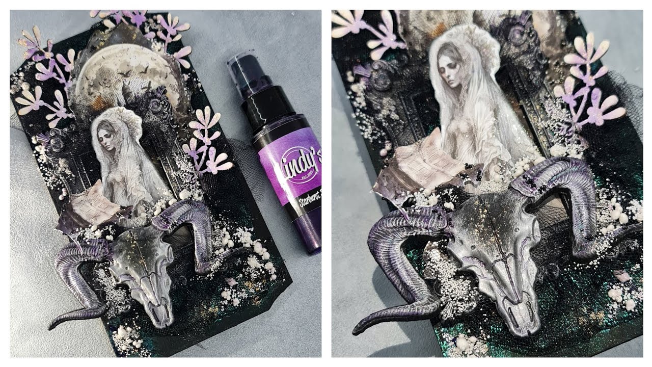 HOME DECOR "PURPLE MOON" - LINDY'S OCTOBER COLOR CHALLANGE MIXED MEDIA TUTORIAL