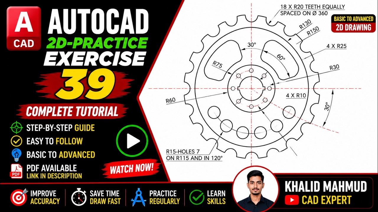 AutoCAD Exercise 39 | Complete 2D Practice Drawing Tutorial | Basic to ...