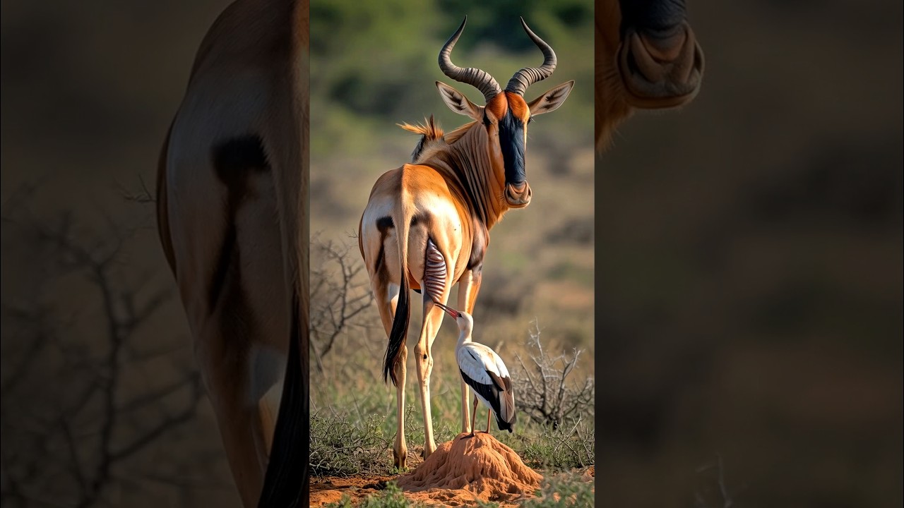 White stork aids red hartebeest 🐦🦌