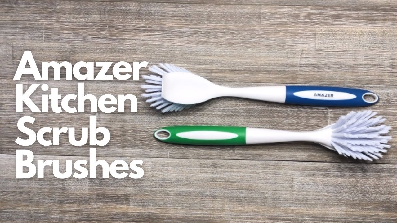  Amazer Dish Brush with Handle, 2 Pack Kitchen Scrub