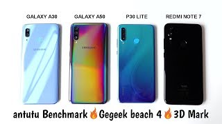 Test 3 benchmark en samsung galaxy a30 vs a50 redmi note 7 huawei p30
lite